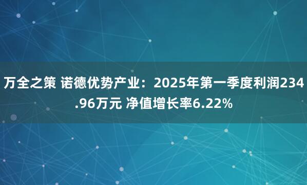 万全之策 诺德优势产业：2025年第一季度利润234.96万元 净值增长率6.22%